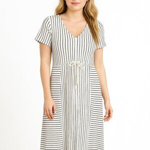 Mikey & Joey Maxi Dress Small Nautical White Blue Striped Sleeveless Resortwear